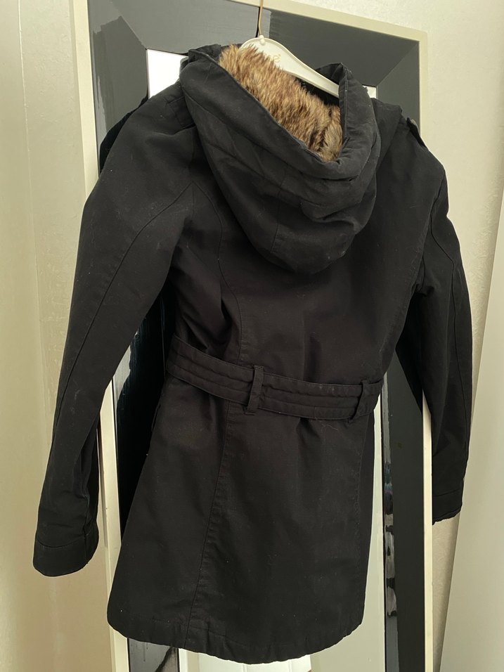 Kemerli Siyah Kadın Midi Ceket - Görsel 4