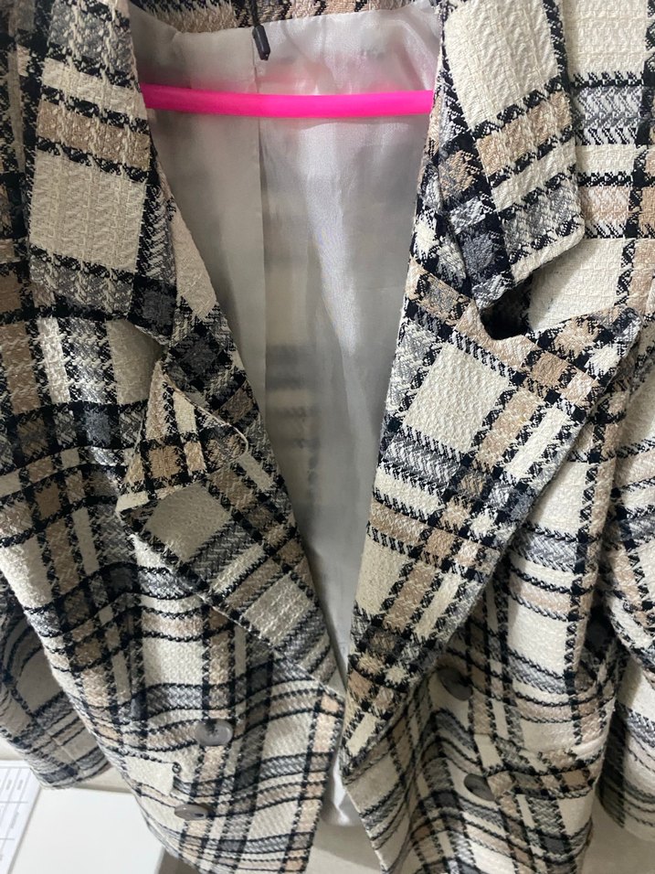 Düğmeli Ekose Desenli Kadın Blazer Ceket - Görsel 5