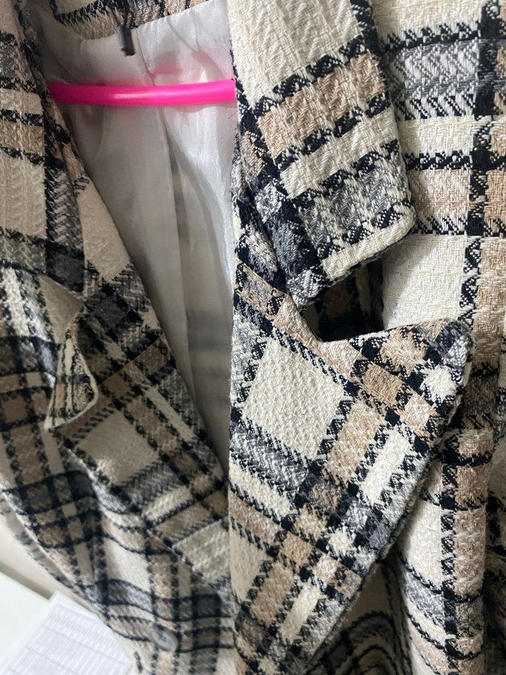 Düğmeli Ekose Desenli Kadın Blazer Ceket - Görsel 3