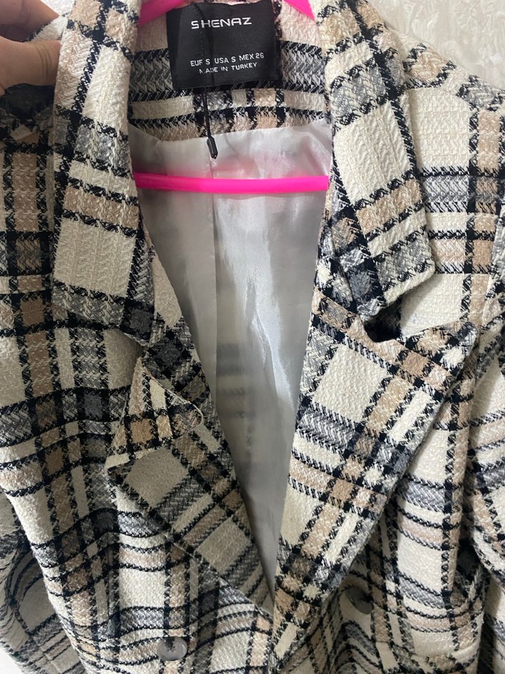 Düğmeli Ekose Desenli Kadın Blazer Ceket - Görsel 4