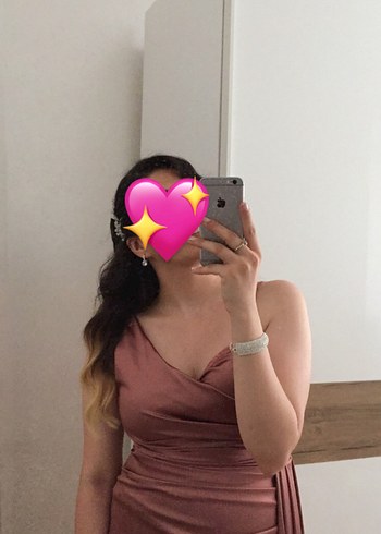 Somon Uzun Drapeli Kadın Abiye Elbise - Görsel 4