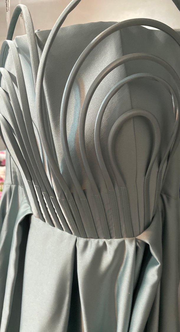 Su yeşili Straplez Uzun Pilili Kadın Abiye Elbise - Görsel 4