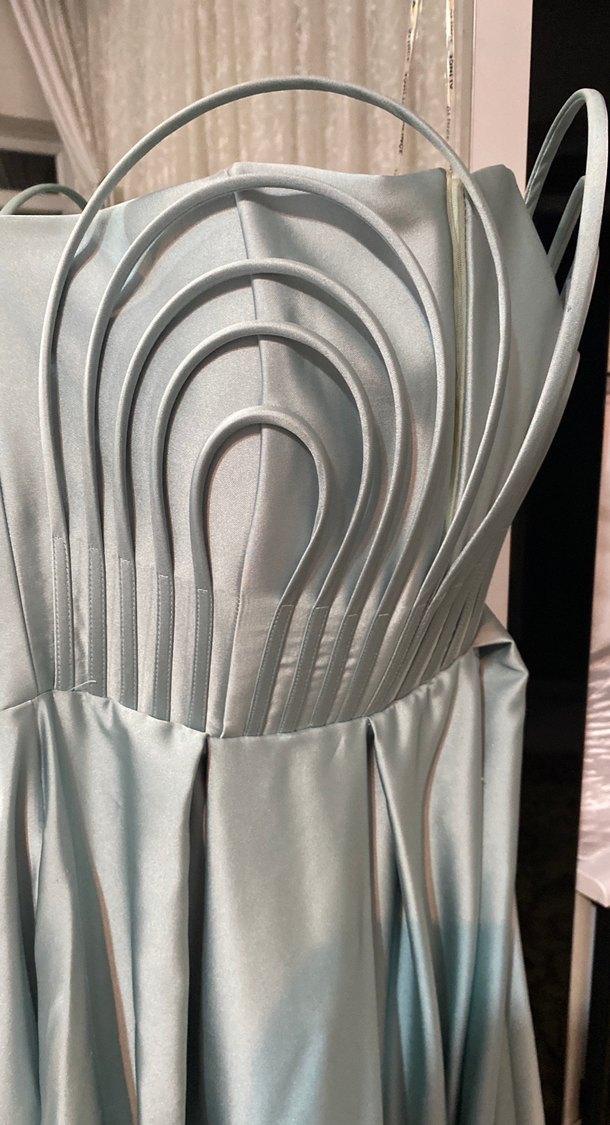 Su yeşili Straplez Uzun Pilili Kadın Abiye Elbise - Görsel 2