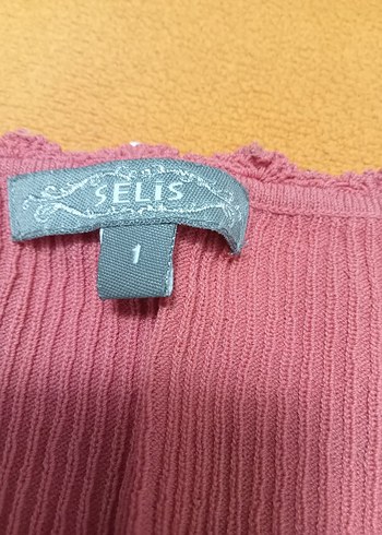 m Beden pembe Renk Pembe V Yaka Nakışlı Kısa Kollu merserize kazak