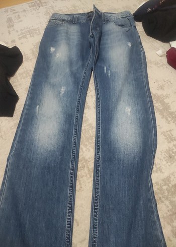 44 Beden Düğmeli Mavi Denim Kadın Jean