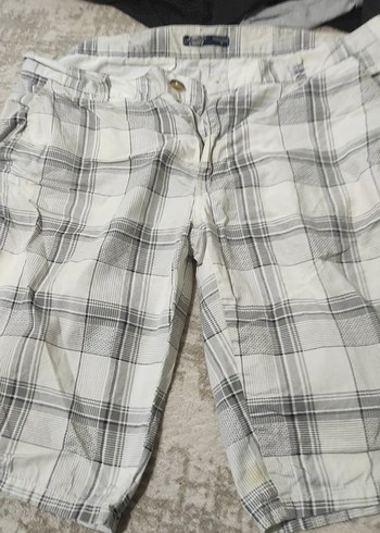 Ekru Gri Ekose Desenli Erkek Şort - Görsel 2