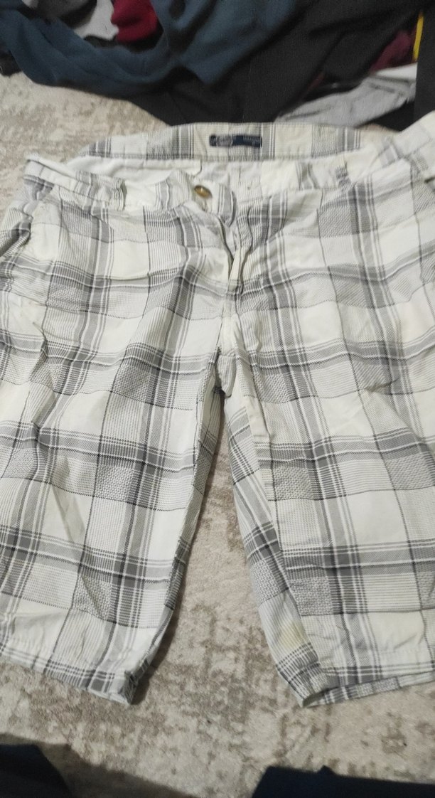 Ekru Gri Ekose Desenli Erkek Şort - Görsel 2