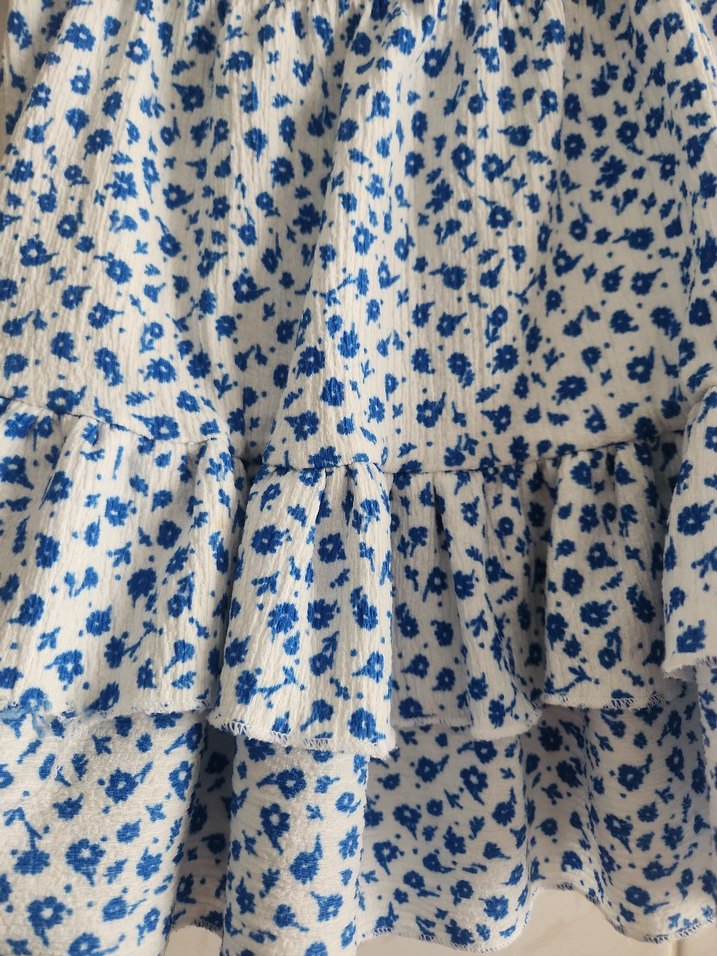 Mavi Çiçek Desenli Fırfırlı Mini Etek - Görsel 3