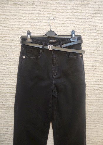 Kemerli Siyah Kadın Kot Pantolon - Görsel 5