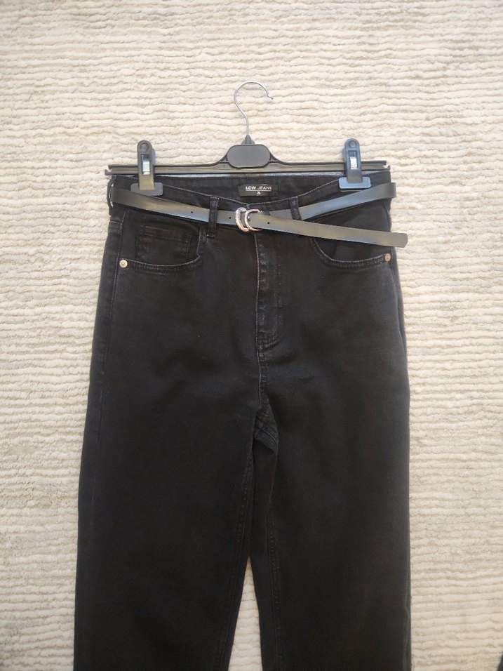 Kemerli Siyah Kadın Kot Pantolon - Görsel 5