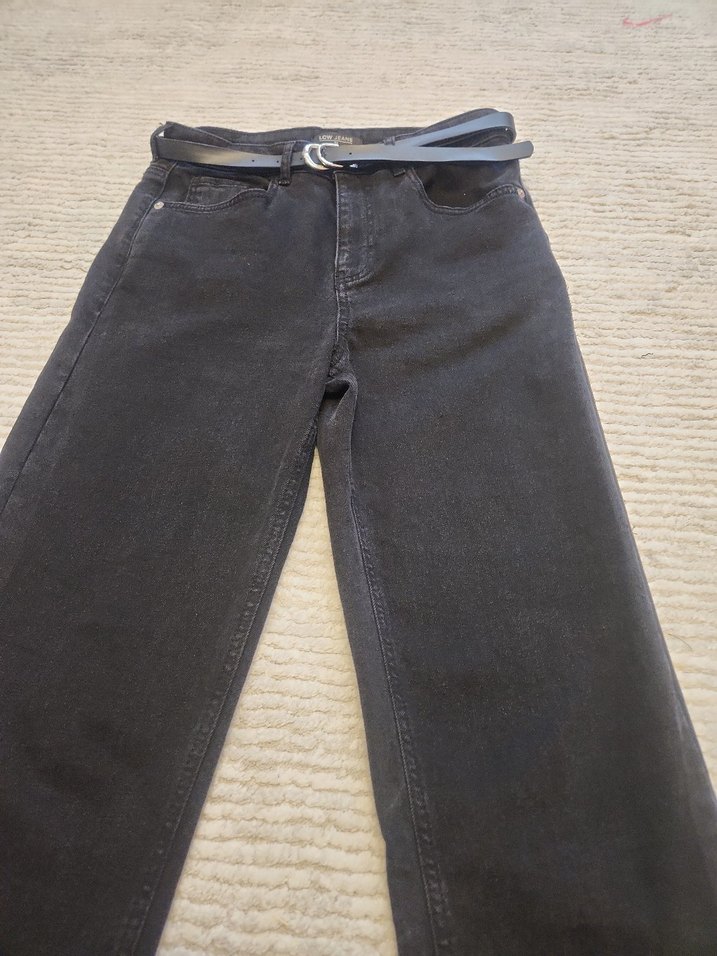 Kemerli Siyah Kadın Kot Pantolon - Görsel 2