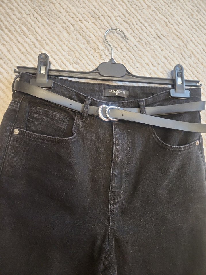 Kemerli Siyah Kadın Kot Pantolon - Görsel 4