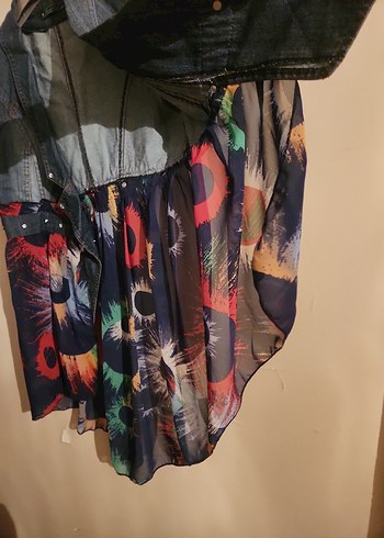 Kadın Çok Renkli Kolsuz Denim Ceket - Görsel 3