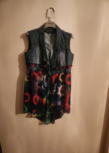 Kadın Çok Renkli Kolsuz Denim Ceket - Görsel 6