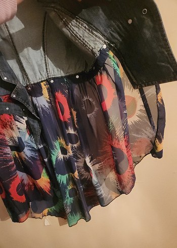 Kadın Çok Renkli Kolsuz Denim Ceket - Görsel 4