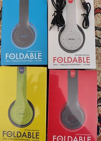 Foldable p47 kulak üstü bluetooth kulaklık aux kablo