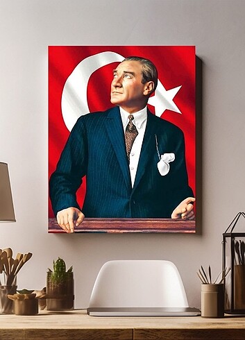 Atatürk Türk Bayraklı Kanvas Tablo