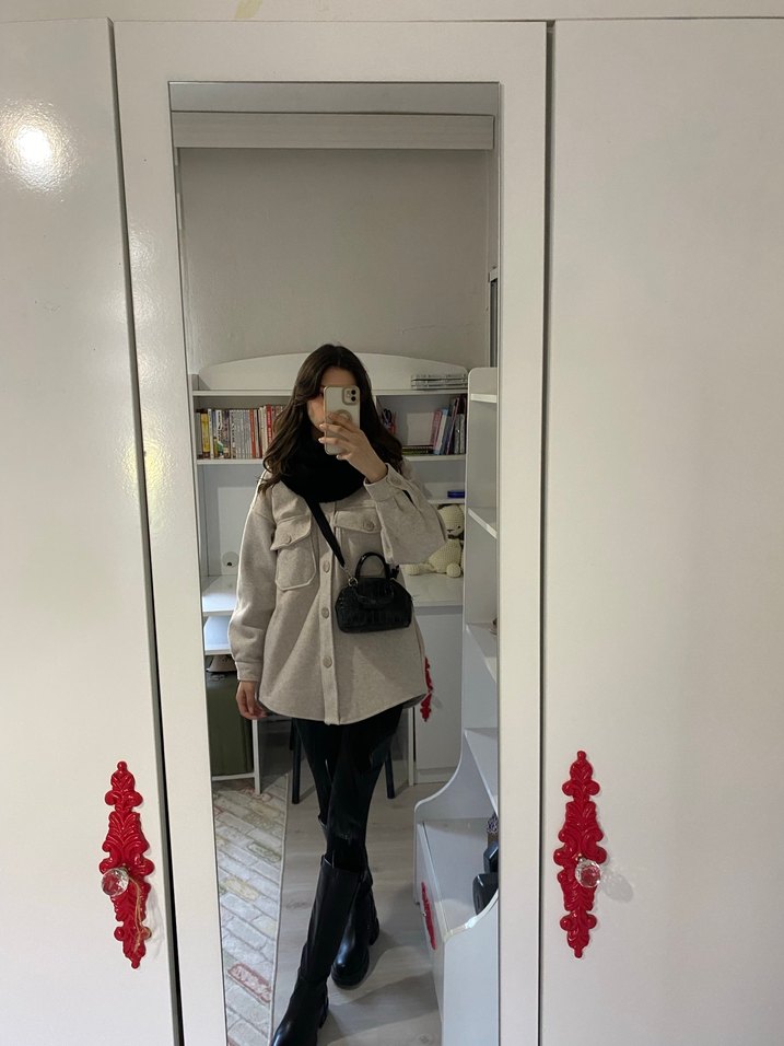 Bej Düğmeli Midi Kadın Ceket - Görsel 5