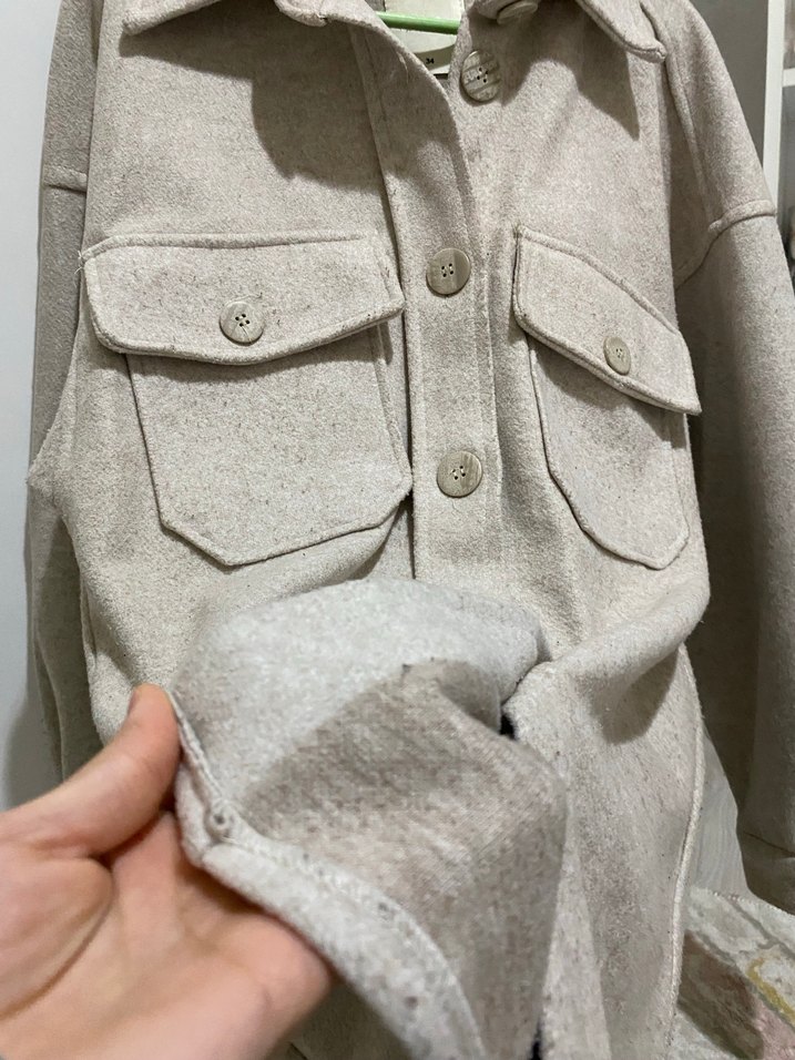 Bej Düğmeli Midi Kadın Ceket - Görsel 4