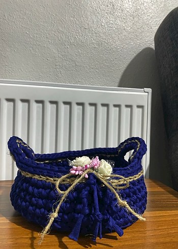 Koyu Mavi Örgü Sepet el yapımı - Görsel 2