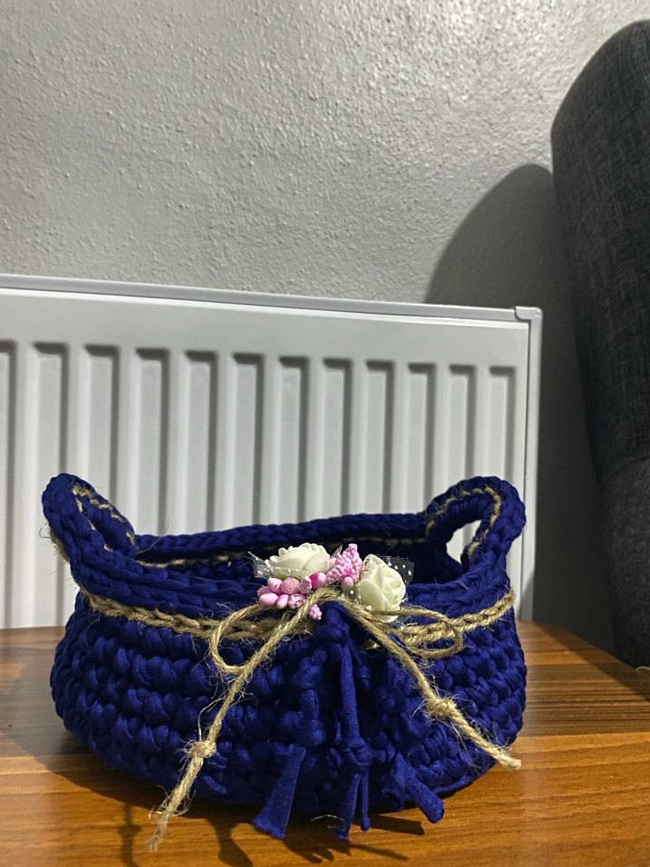 Koyu Mavi Örgü Sepet el yapımı - Görsel 2