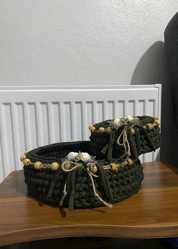 Koyu Haki Örgü Sepet Seti - Görsel 3