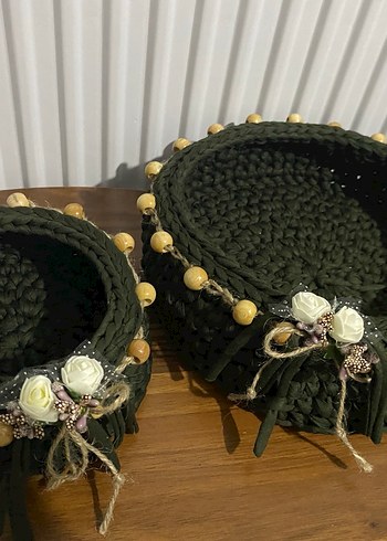 Koyu Haki Örgü Sepet Seti - Görsel 2