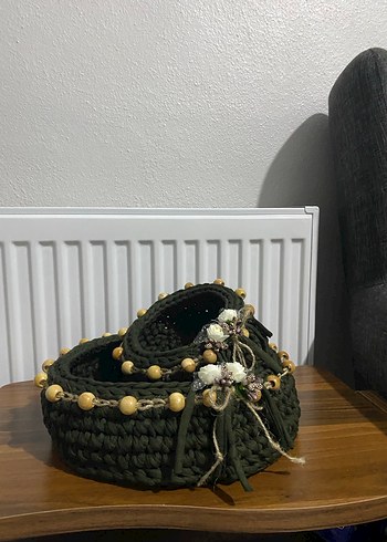 Koyu Haki Örgü Sepet Seti - Görsel 4