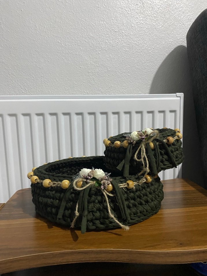 Koyu Haki Örgü Sepet Seti - Görsel 3