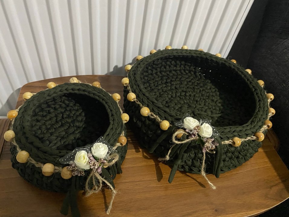 Koyu Haki Örgü Sepet Seti - Görsel 2