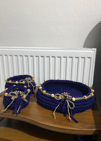 Mavi Örgü Sepet ve Saklama Çantası Seti - Görsel 3