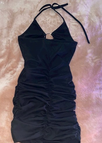 Siyah Drapeli İnce Askılı Midi Elbise - Görsel 4