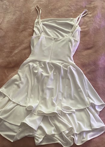 Beyaz Mini Düğün Elbisesi Strappy Askılı - Görsel 2