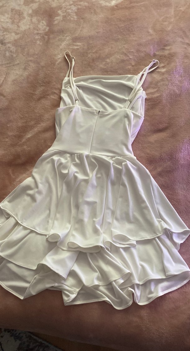 Beyaz Mini Düğün Elbisesi Strappy Askılı - Görsel 2