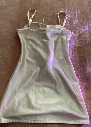 Beyaz Straplez Gotik Midi Elbise - Görsel 4