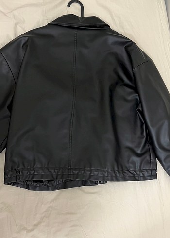 Düğmeli Siyah Deri Kadın Ceket - Görsel 2