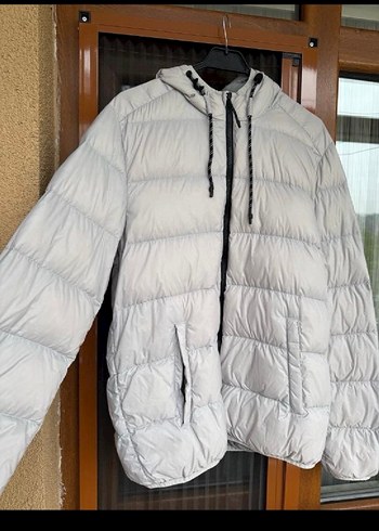 l Beden Gri Kapüşonlu mavi erkek kaz tüyü Kışlık Mont