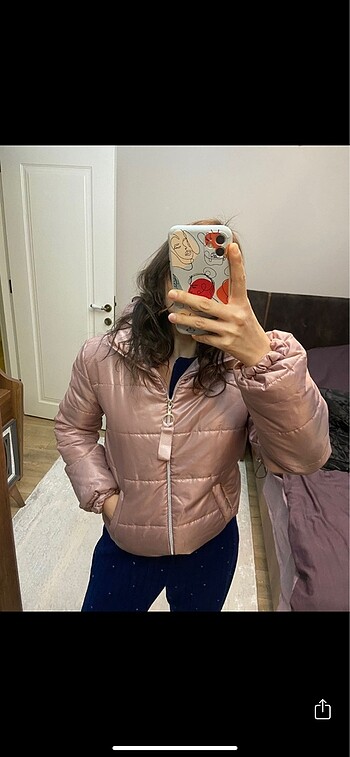 s Beden Pembe şişme mont