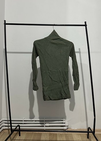 Haki İnce Fitilli Boğazlı Kadın Kazak - Görsel 3