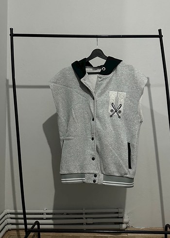 Gri Kapüşonlu Düğmeli kolej ceket - Görsel 4