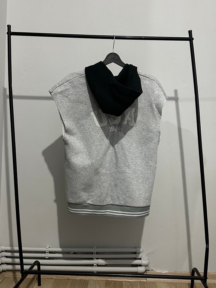 Gri Kapüşonlu Düğmeli kolej ceket - Görsel 2