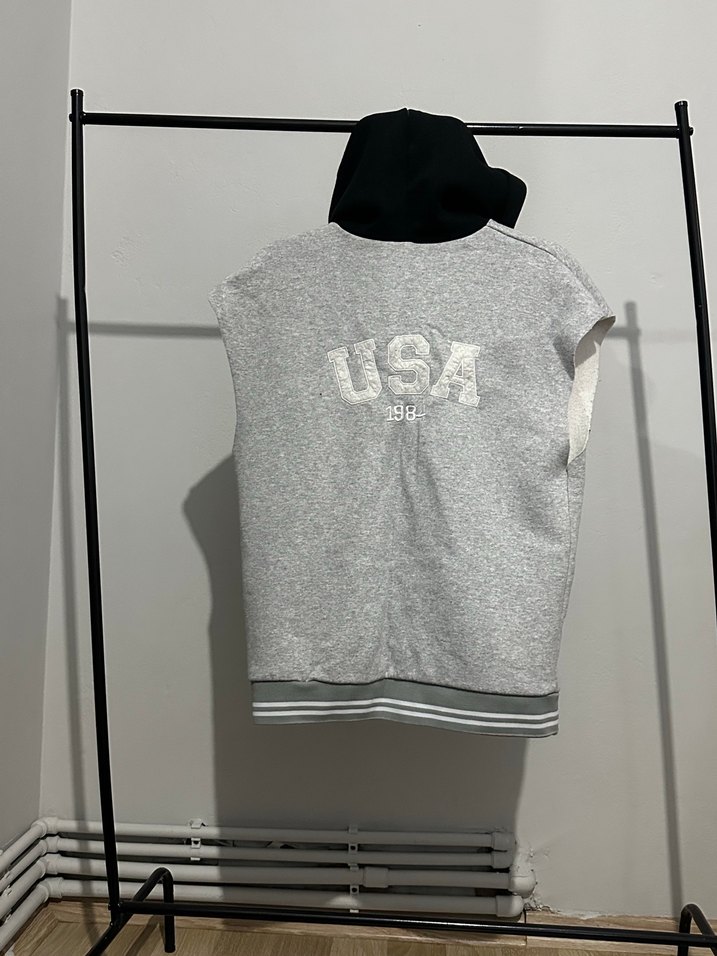 Gri Kapüşonlu Düğmeli kolej ceket - Görsel 3