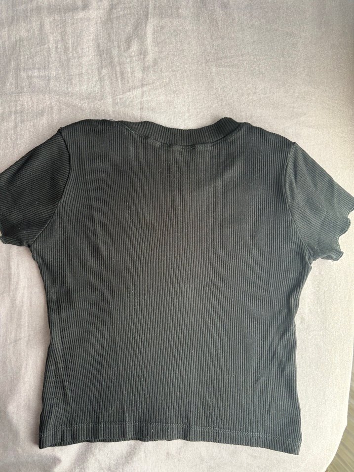 Kadın Siyah Örme Kısa Kollu Tişört - Görsel 2