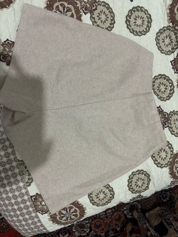 Düğmeli Bej Keten Mini Etek - Görsel 2