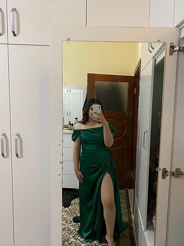 l Beden yeşil Renk Gece Elbisesi