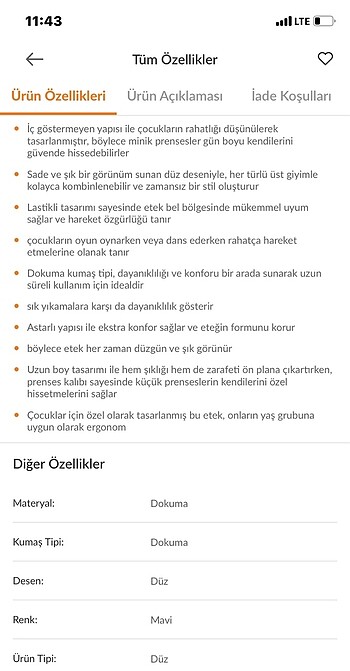 6 Yaş Beden mavi Renk Tütü etek arkası uzun