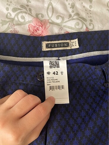 xl Beden Desenli saks mavisi kumaş pantolon