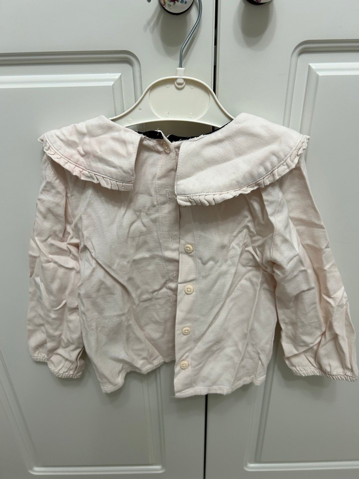 Kız Çocuk Fırfırlı Beyaz Keten Bluz - Görsel 3