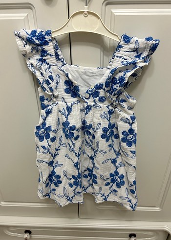 Mavi Nakışlı Kolsuz Bohem Kız Elbisesi - Görsel 4