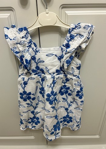 Mavi Nakışlı Kolsuz Bohem Kız Elbisesi - Görsel 2